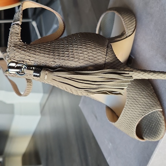 NWT BOTKIER | Anna Suede Tasseled Stiletto Heels - Olive Snake - Picture 5 of 7